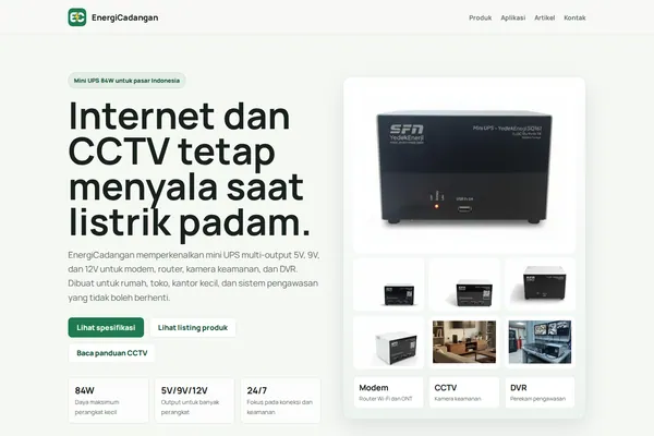 Homepage preview of Mini UPS 5V 9V 12V 84W untuk Modem, CCTV & DVR