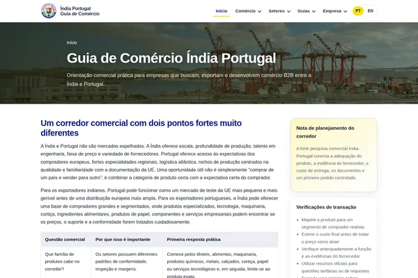 Homepage preview of Guia de Comércio Índia Portugal