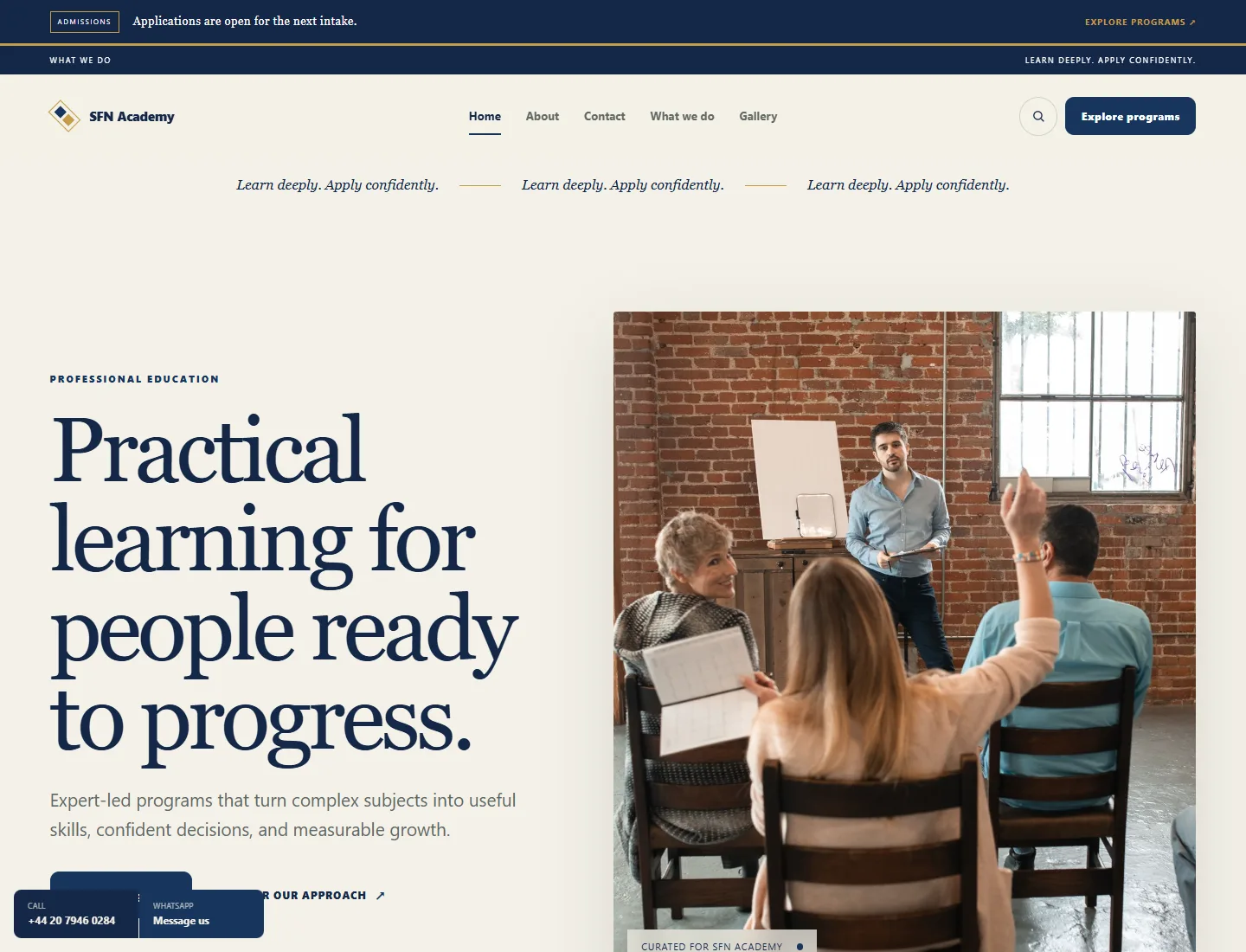 Academy template preview. An example company site rendered with this template.