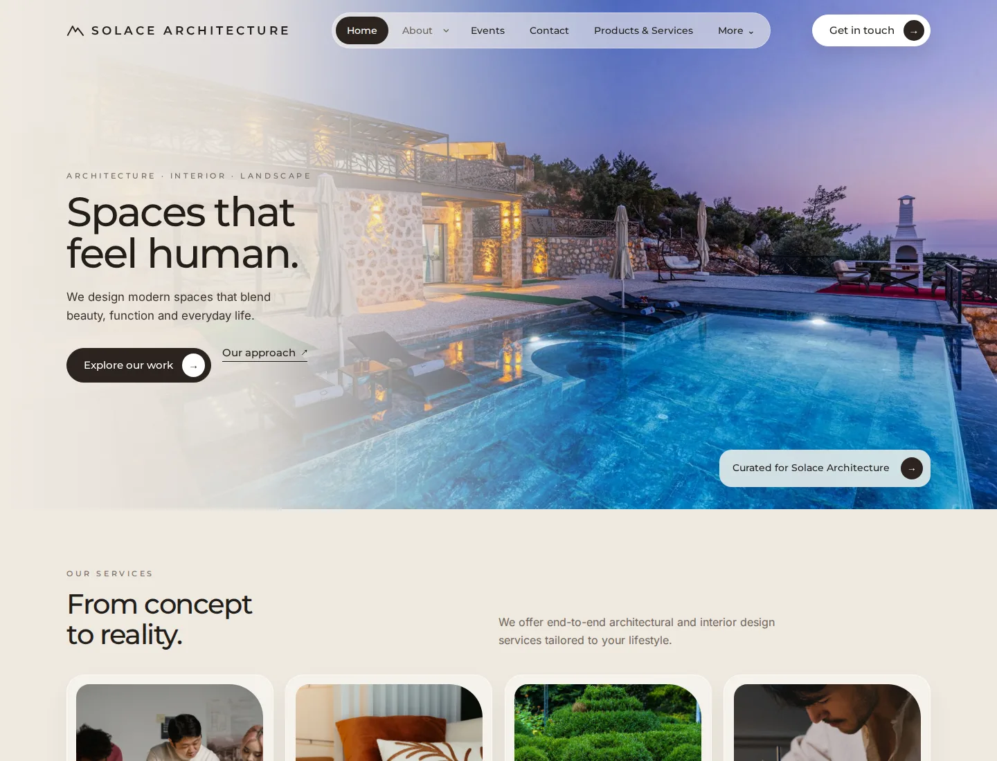 Architecture Studio template preview. An example company site rendered with this template.