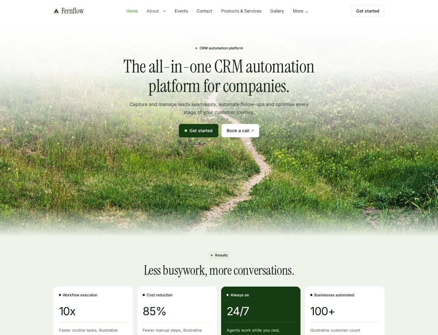 Automation SaaS template preview. An example company site rendered with this template.