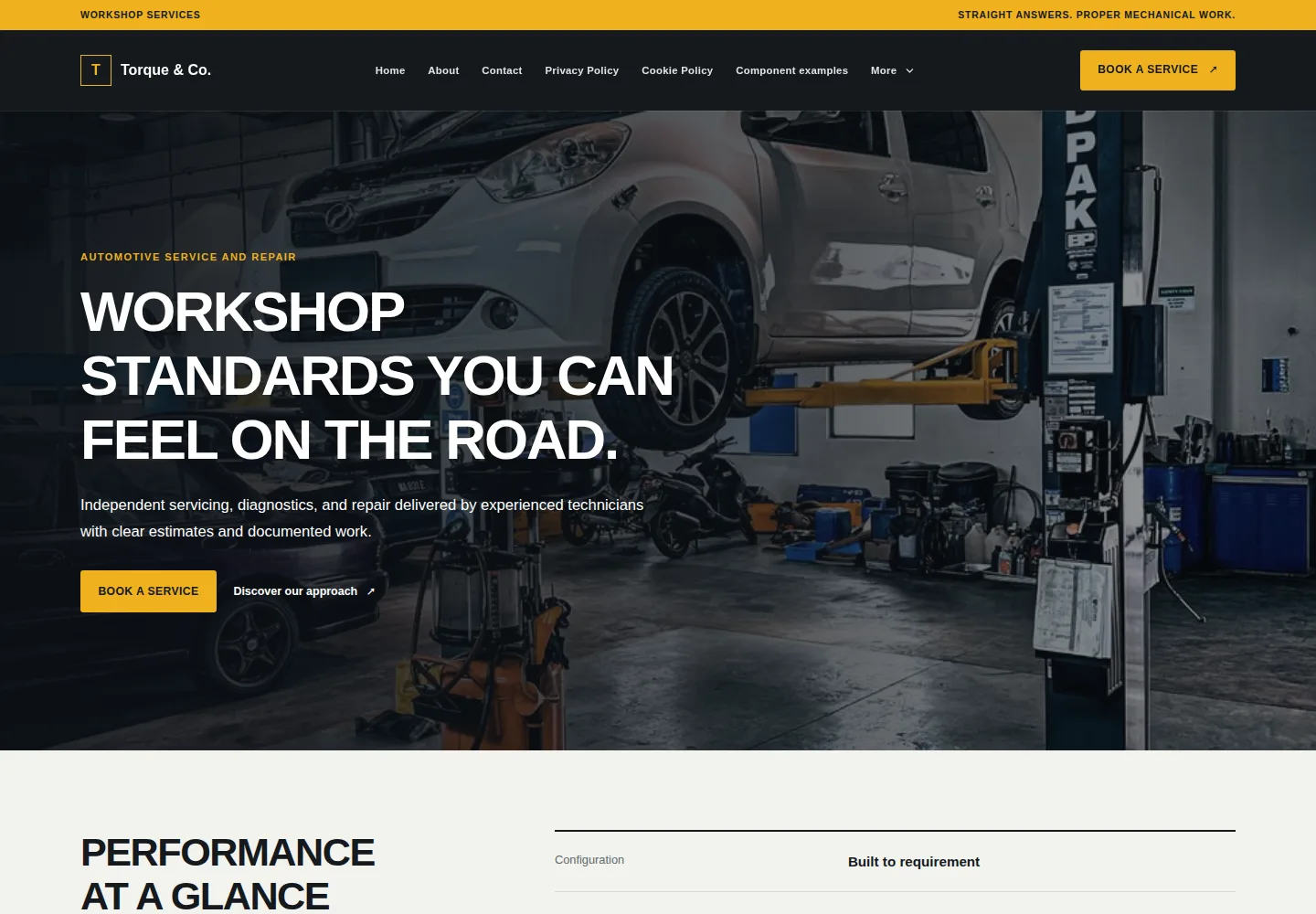 Automotive Care template preview. An example company site rendered with this template.