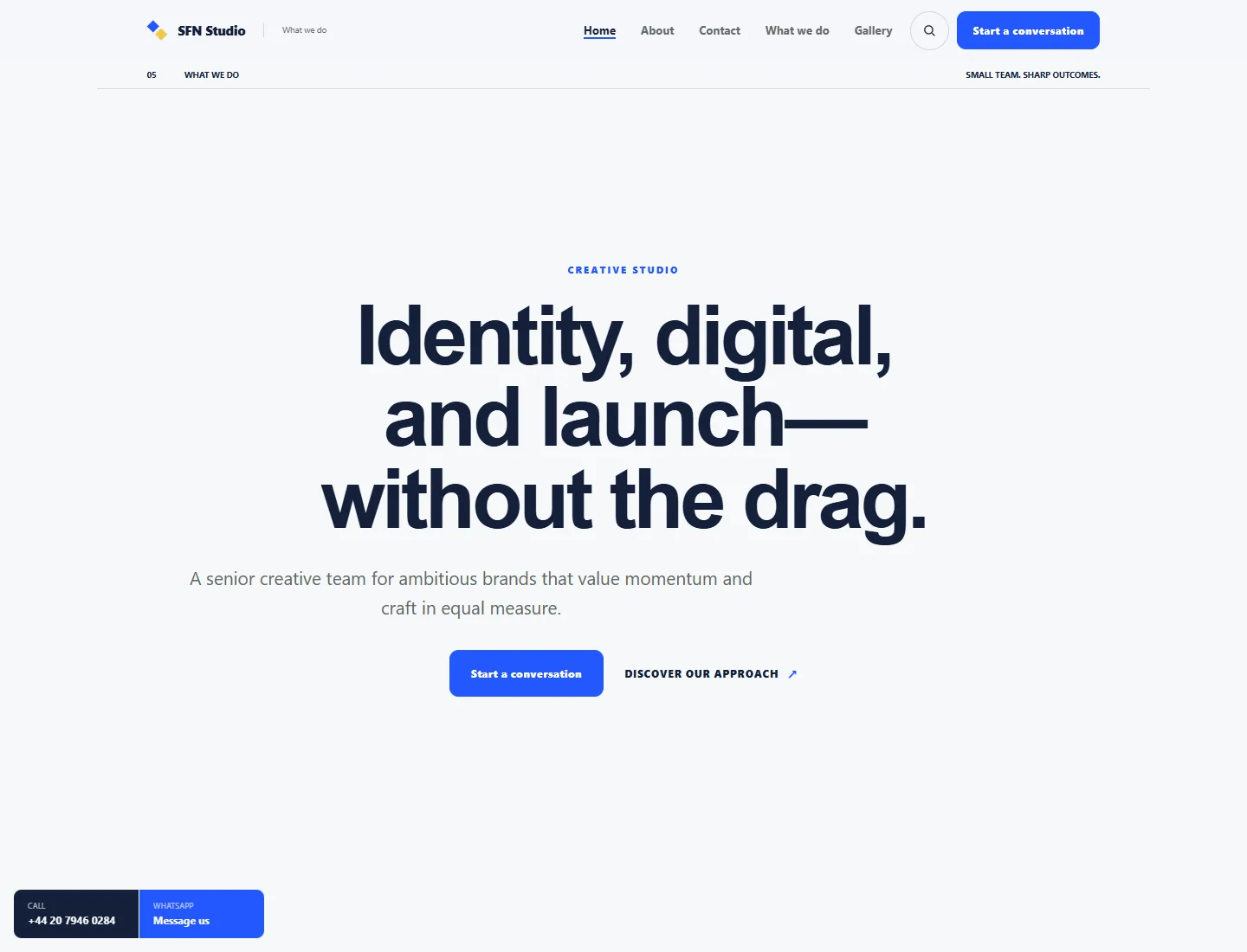 Compact Studio template preview. An example company site rendered with this template.