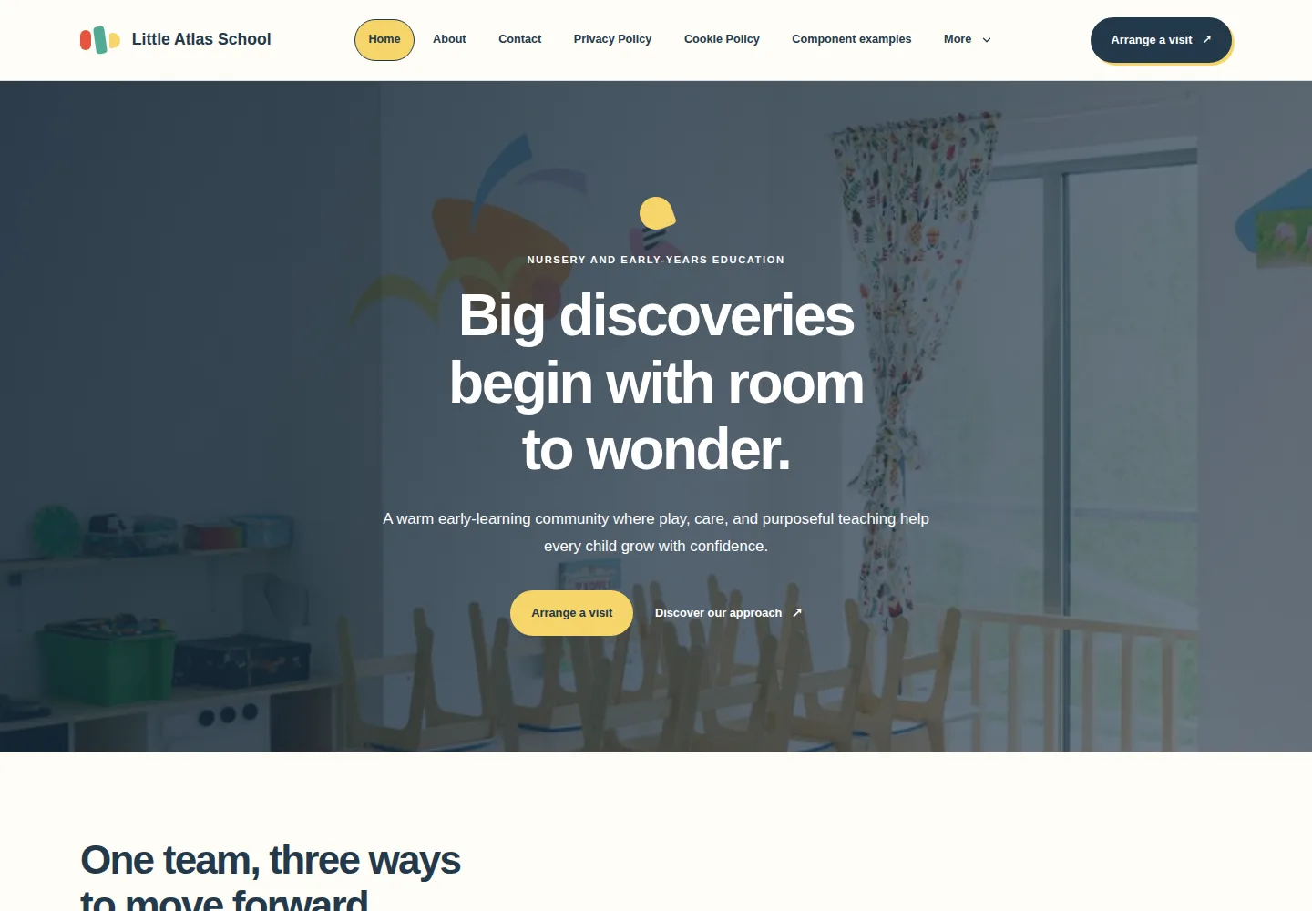 Early Learning template preview. An example company site rendered with this template.