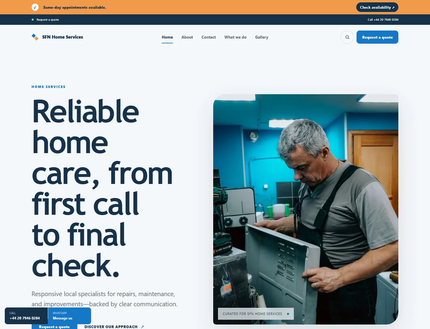 Local Service template preview. An example company site rendered with this template.