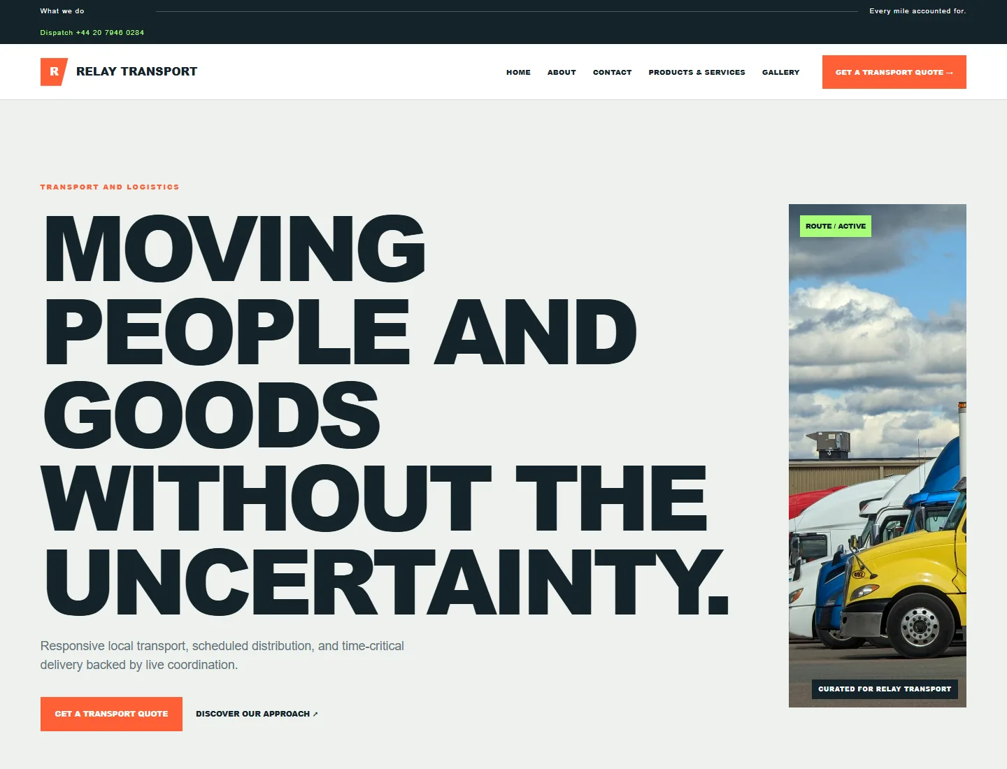 Mobility & Logistics template preview. An example company site rendered with this template.