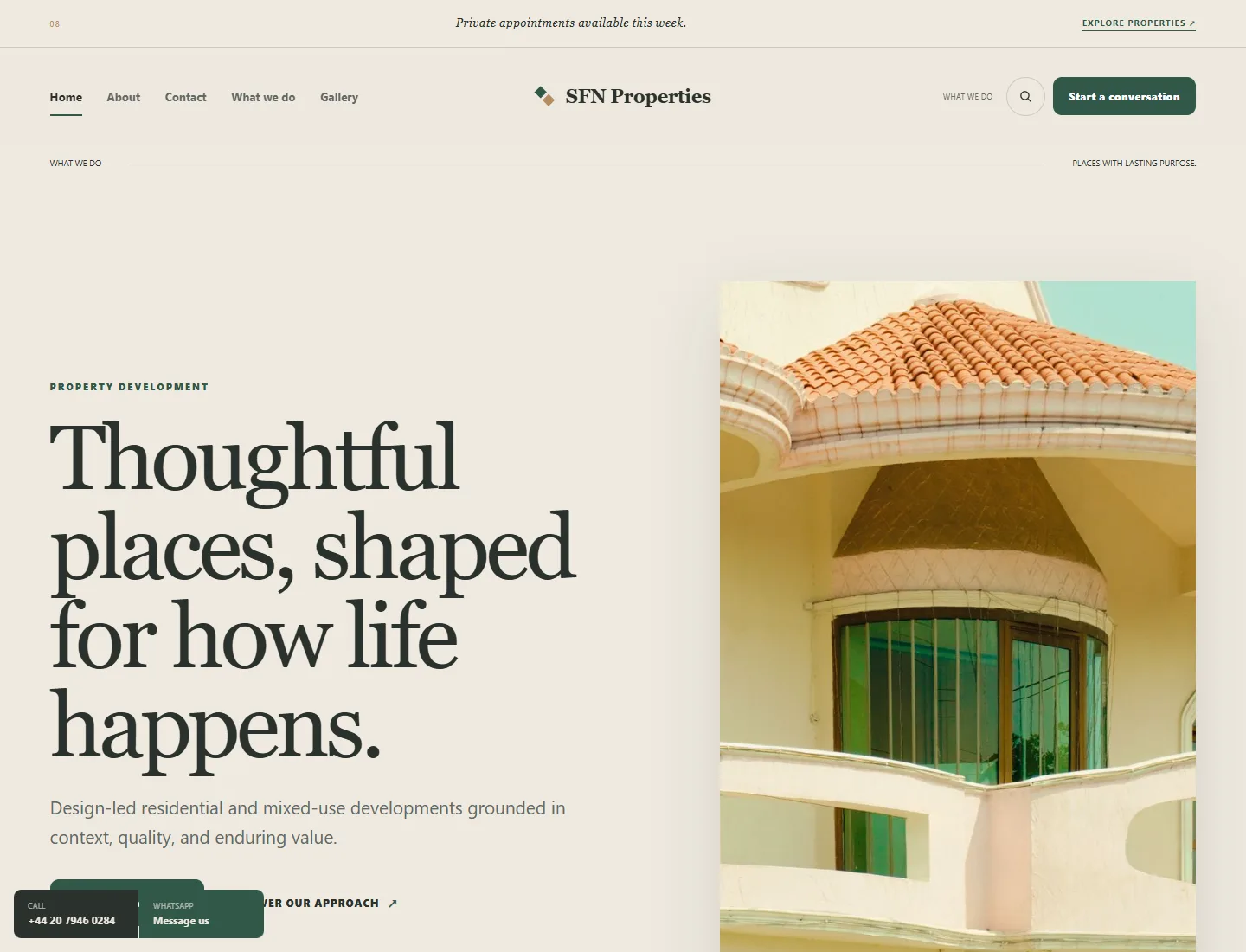 Projects & Property template preview. An example company site rendered with this template.