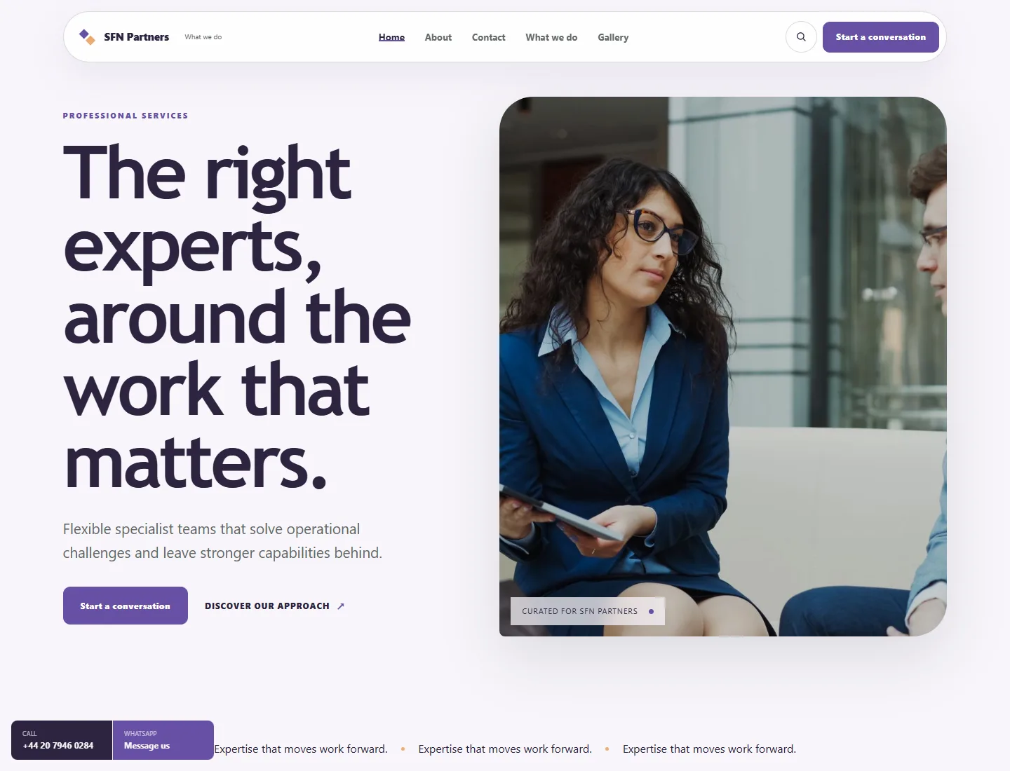 Services Signature template preview. An example company site rendered with this template.